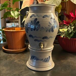 1995 Rowe Pottery Works Salt Glazed Water Cooler 14" Tall with Brass Spigot